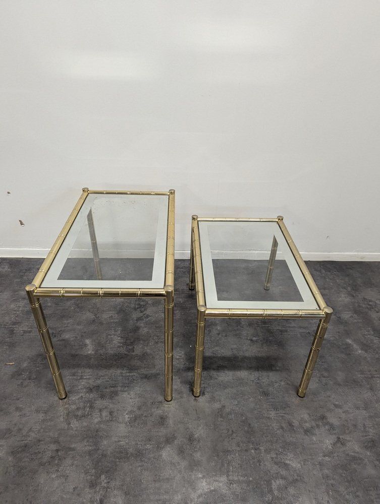 Hollywood Rengency Bamboo Style Nesting Tables, Set Of 2 photo for sale