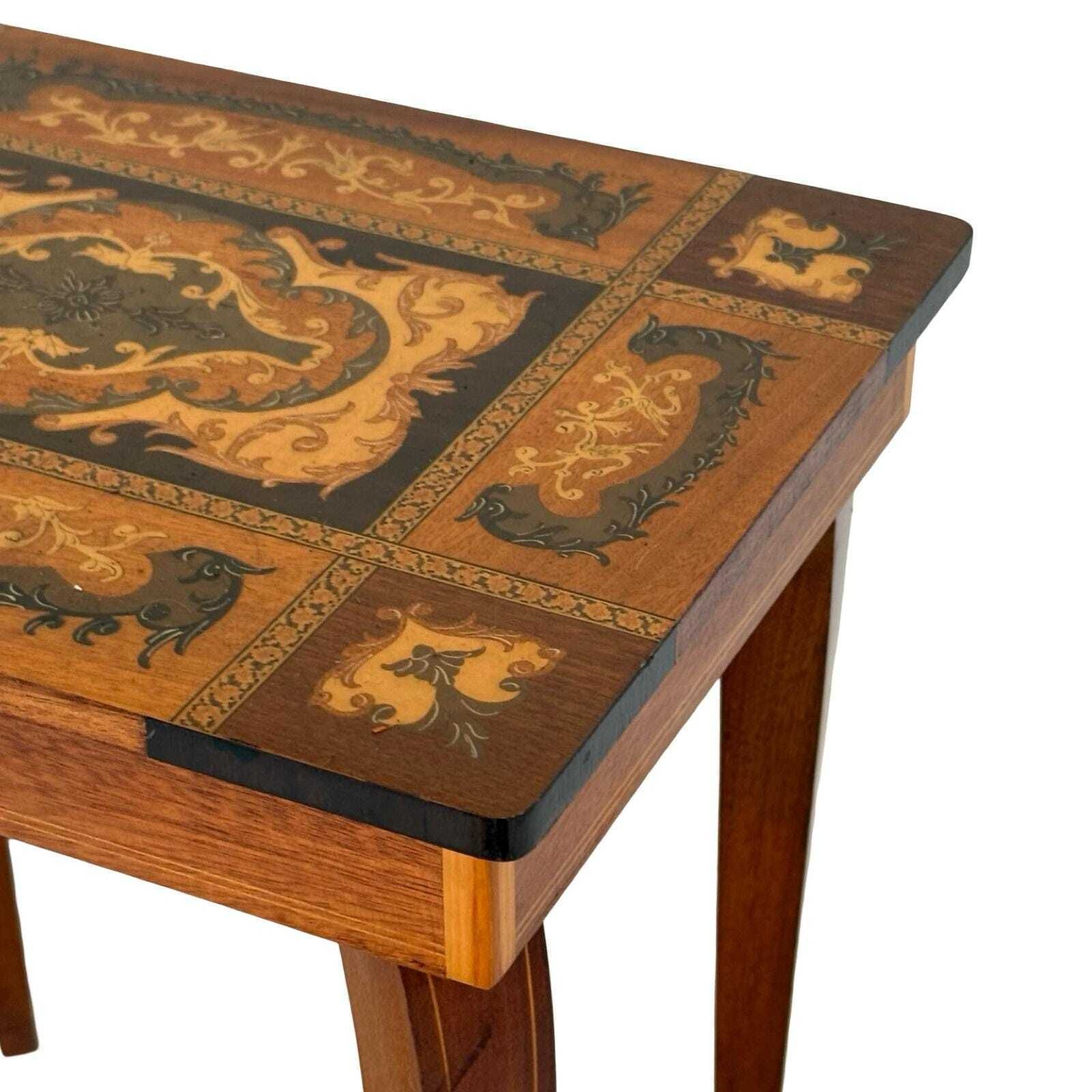 Intarsia Italian Made Sewing Box / Side Table With Swiss ( Reuge ) Music Box photo 293.0