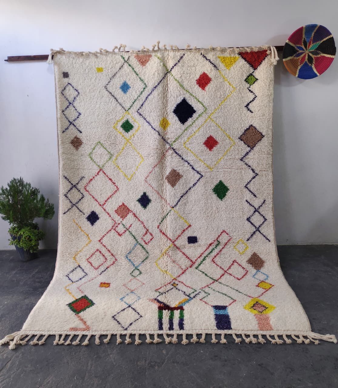 Large Colorful Beni Ourain Rug With Abstract Diamond Lattice 300x200cm photo furniture