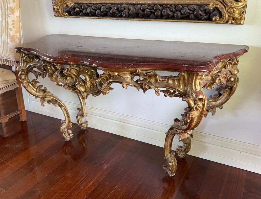 Large Mid 18th Century French Giltwood Rococo Console Table With Marble Top, 1740s photo Furniture