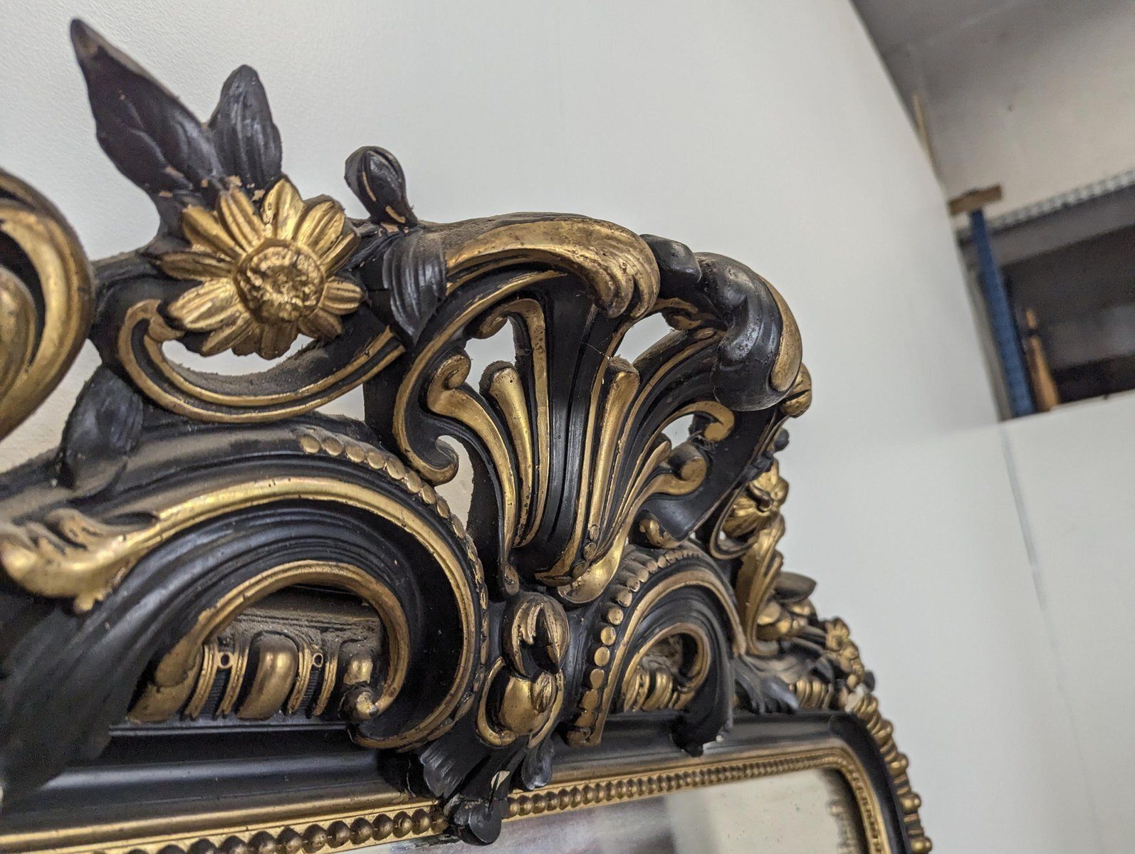 Large Napoleon III Mirror With Double Black And Gold Patina photo Home Decor