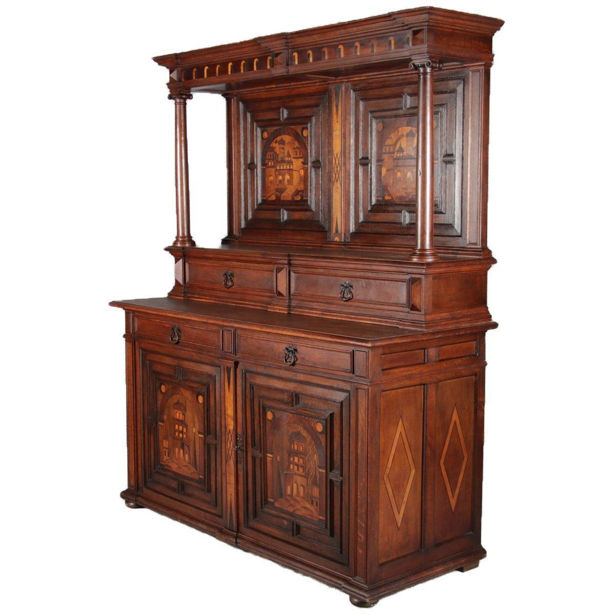 Antique Historicism Buffet With Architecture Inlaid, 19th Century photo for sale