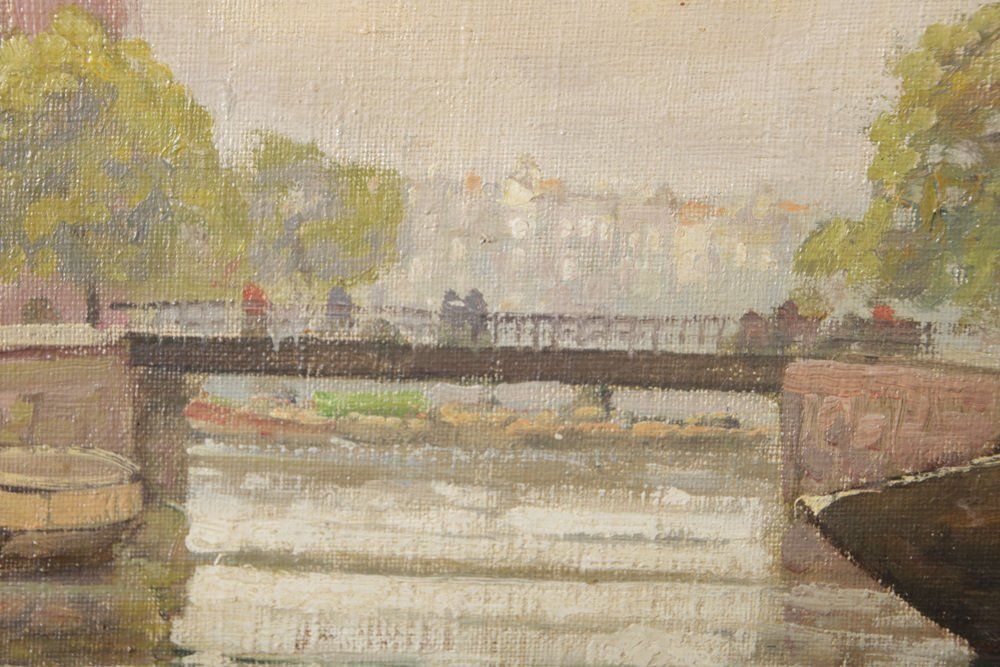 R. Hornemann, Flower Market On The Canal In Amsterdam, 1900s, Oil On Canvas photo buy