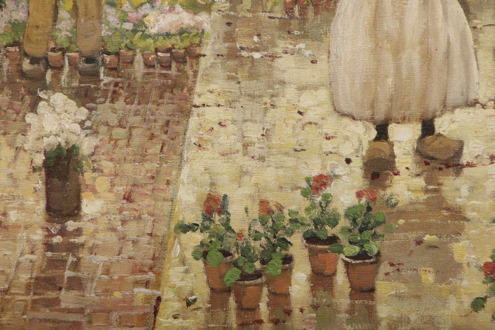 Art R. Hornemann, Flower Market On The Canal In Amsterdam, 1900s, Oil On Canvas photo