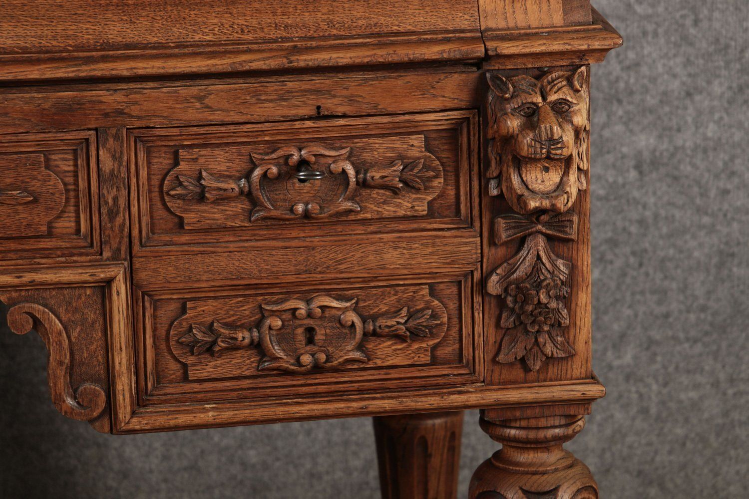 Antique Secretary Desk With Carved Oak, 1881 photo buy