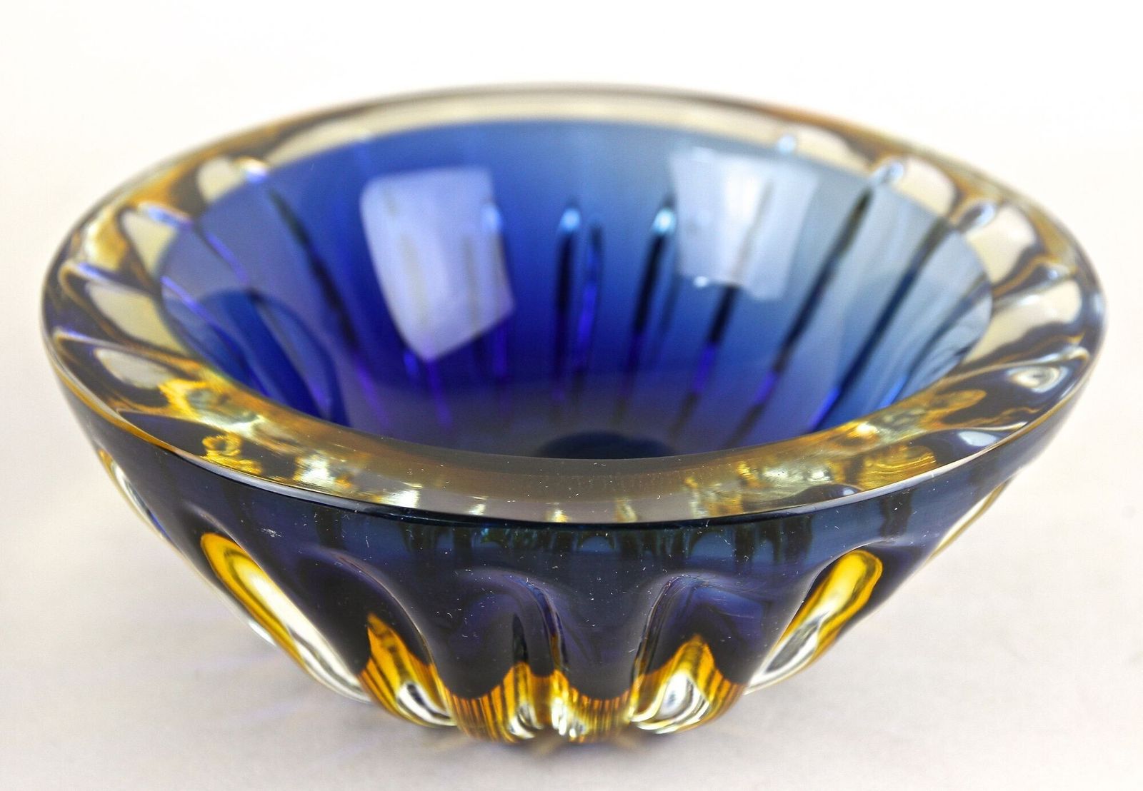 Mid Century Murano Glass Bowl, Dark Blue/ Amber, Italy Ca. 1960 photo furniture