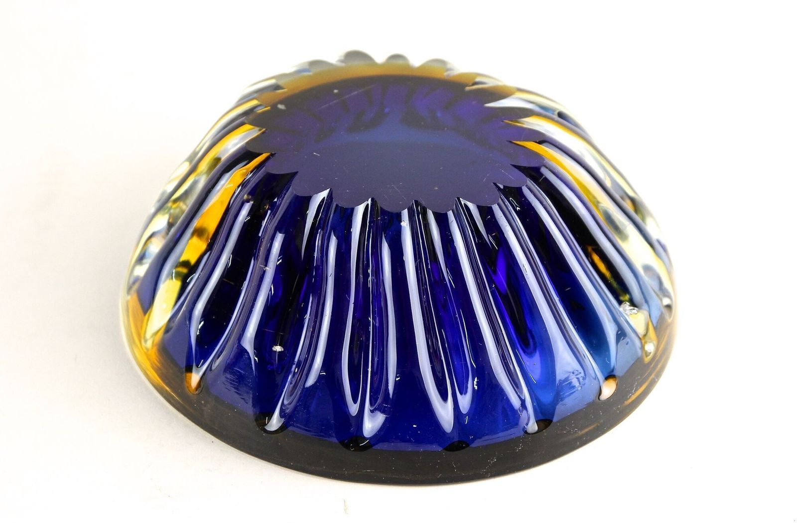 photo for sale Mid Century Murano Glass Bowl, Dark Blue/ Amber, Italy Ca. 1960