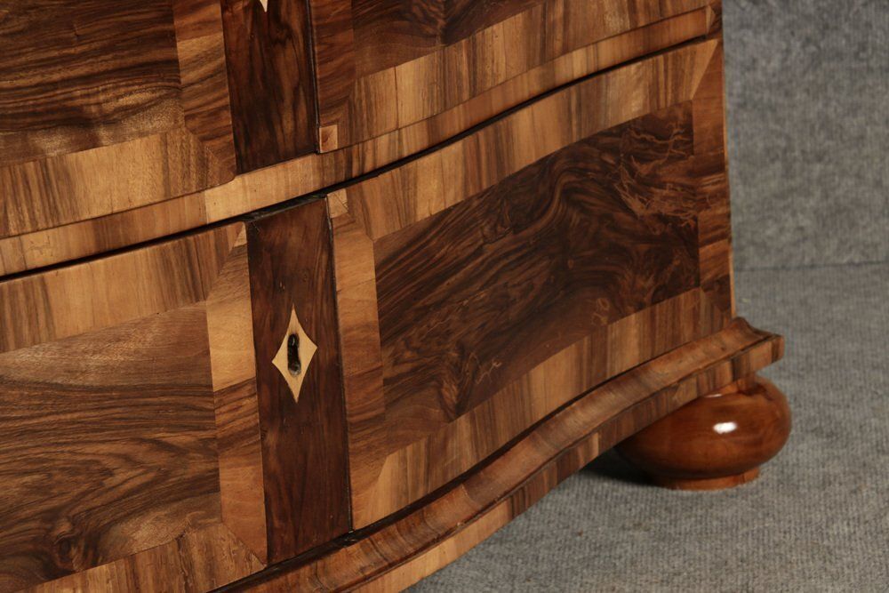 photo for sale Biedermeier Baroque Chest Of Drawers In Walnut Veneer, 1800s