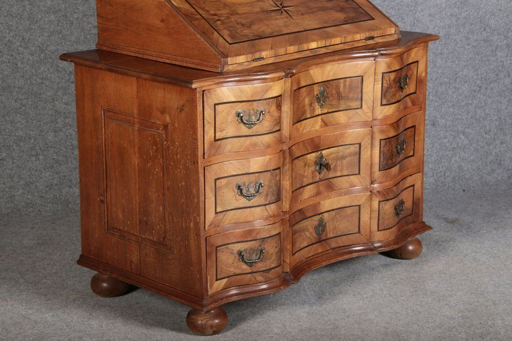 Antique 18th Century Baroque Tabernacle Secretary In Oak With Walnut Veneer, 1730s photo 4085.0