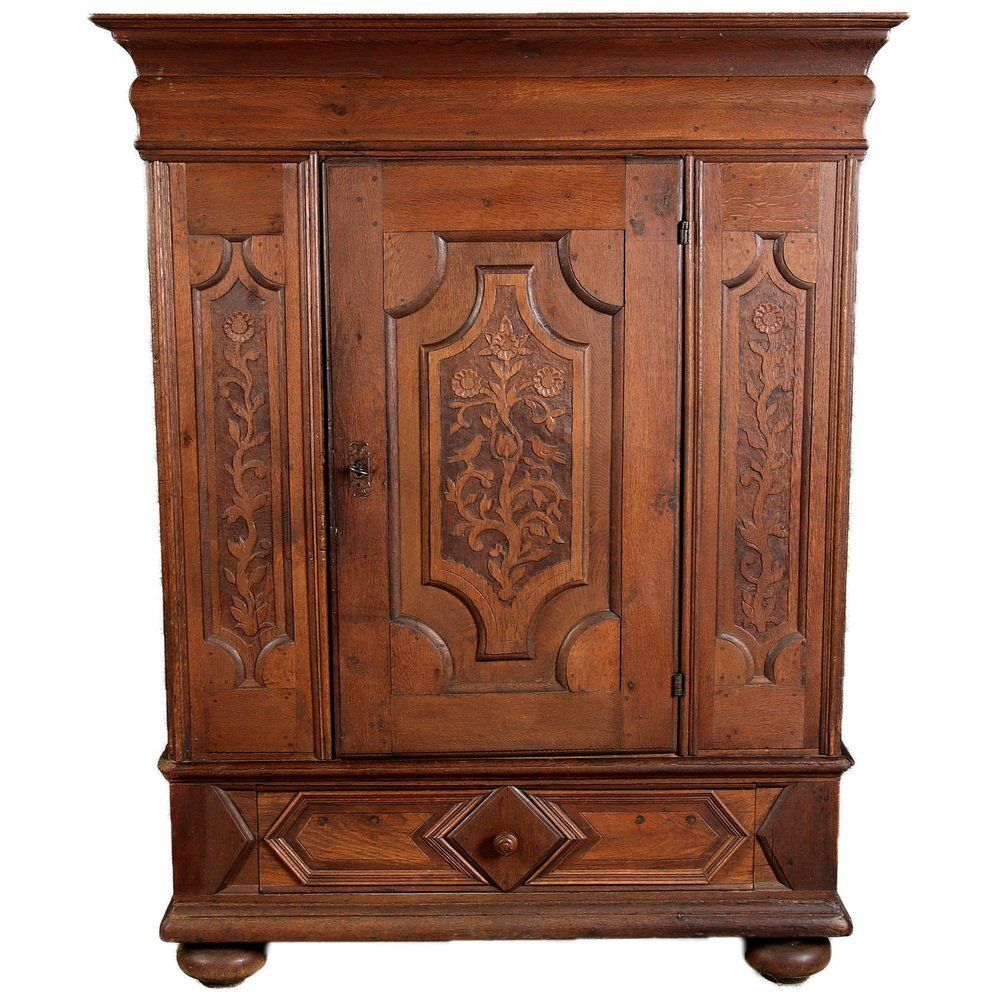 Small Baroque 1 Door Cabinet In Oak, 18th Century