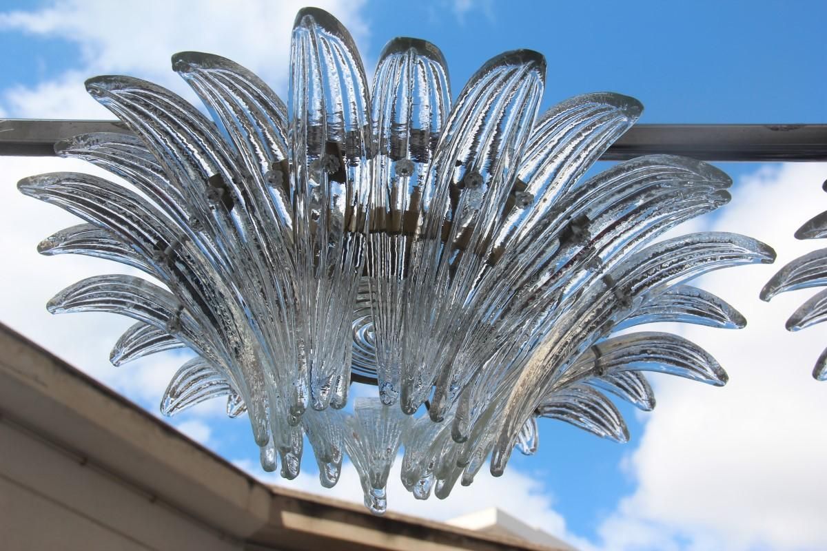 Pair Of Chandelier Palmette Barovier Design Italy 1970s Transparent Glass Round photo Lighting