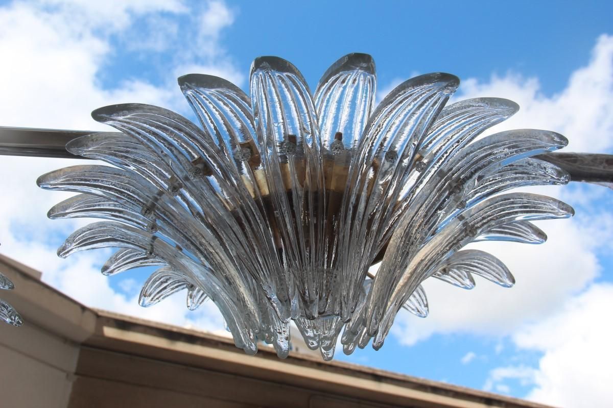 Pair Of Chandelier Palmette Barovier Design Italy 1970s Transparent Glass Round photo buy