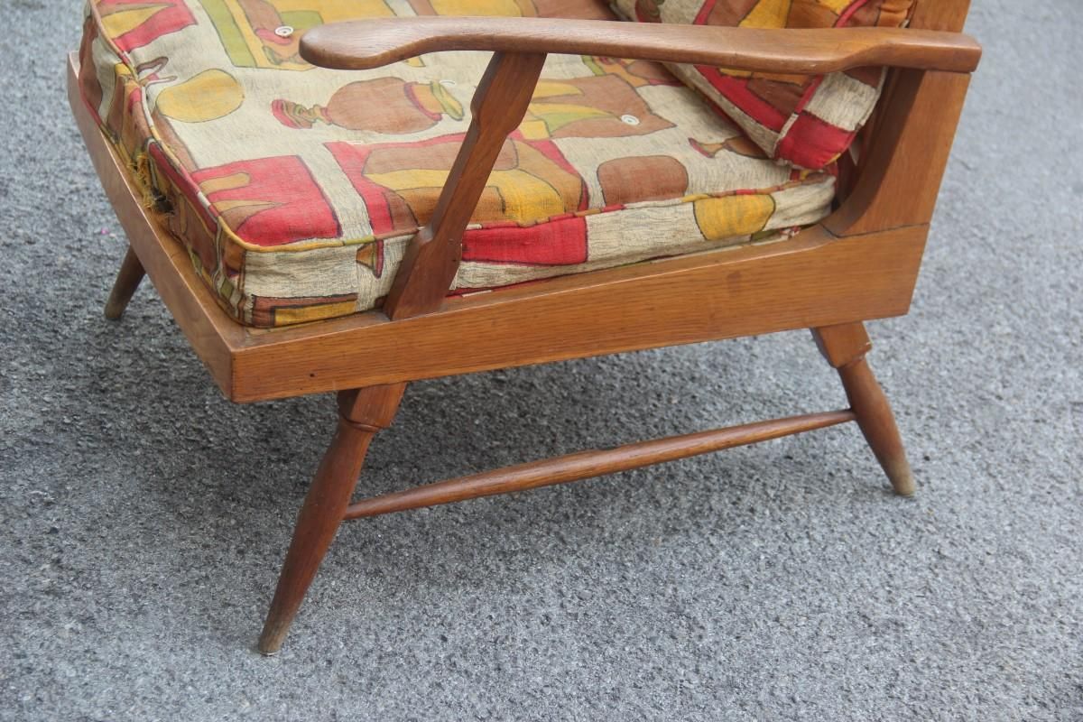 Midcentury Italian Design Reclining Chestnut Armchair 1950s Shaped Paolo Buffa photo for sale
