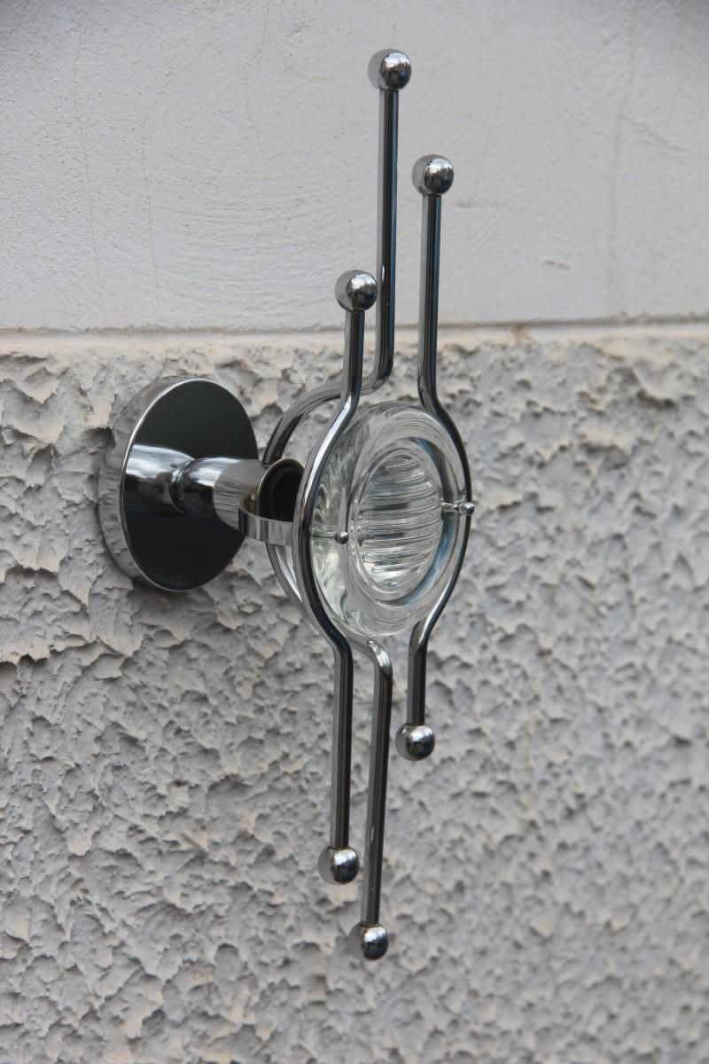 Pair Of Steel Italian Sconces Sculptural Form Glass Lens 1970 Stilkronen photo buy