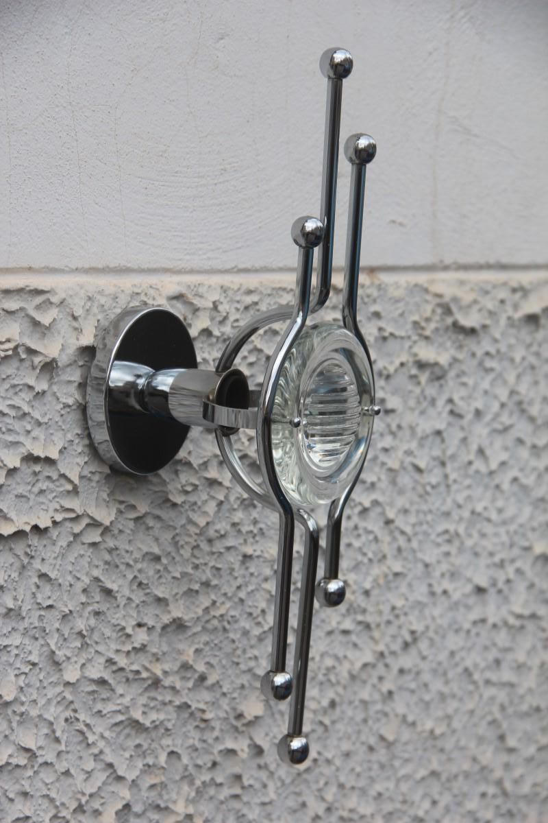 Lighting Pair Of Steel Italian Sconces Sculptural Form Glass Lens 1970 Stilkronen photo