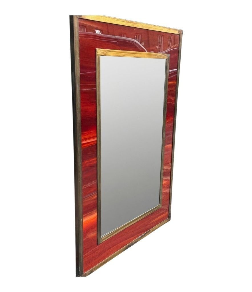 An Italian 1970s Faux Tortoiseshell And Brass Landscape Or Portrait Mirror photo vinterior