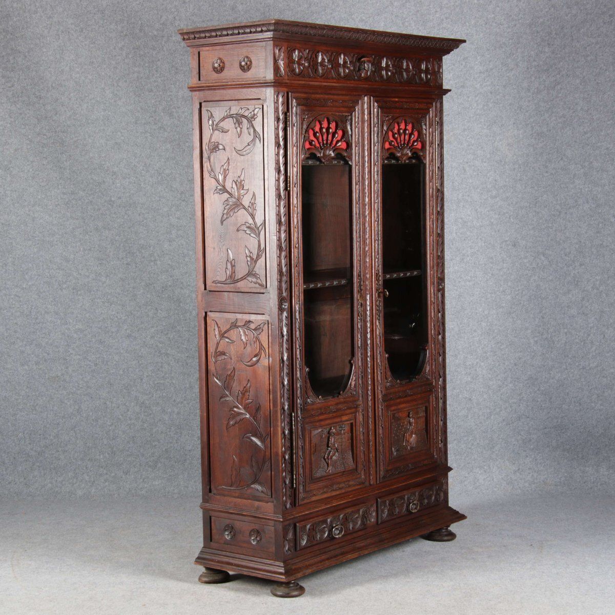 photo vintage Antique Breton Wilhelminian Historism Oak Vitrine, 19th Century