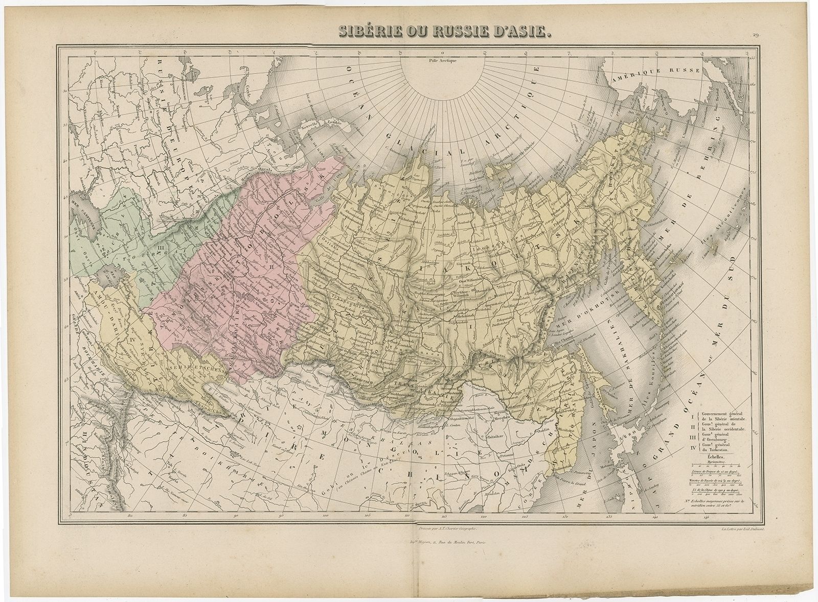 Antique Map Of Russia And Siberia By Migeon (1880)