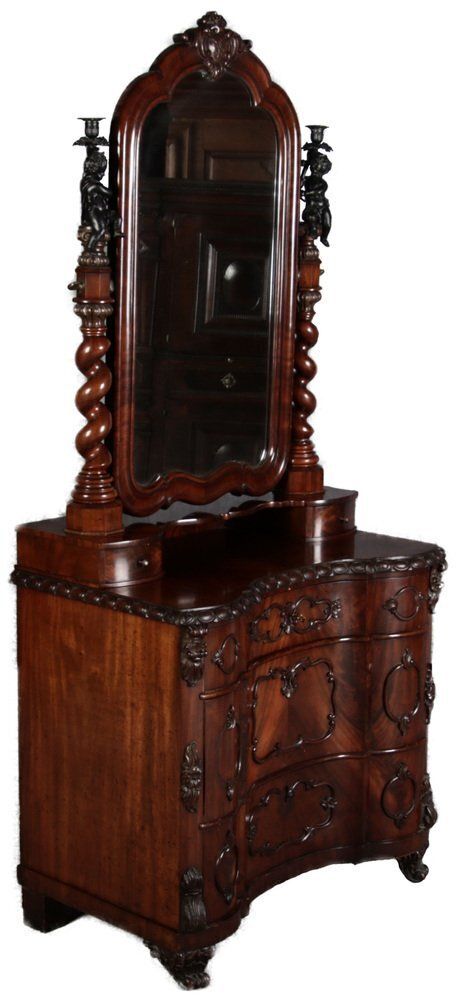 Narrow Chest Of Drawers In Mahogany With Cast Iron Candlesticks And Mirror, 1860s photo furniture