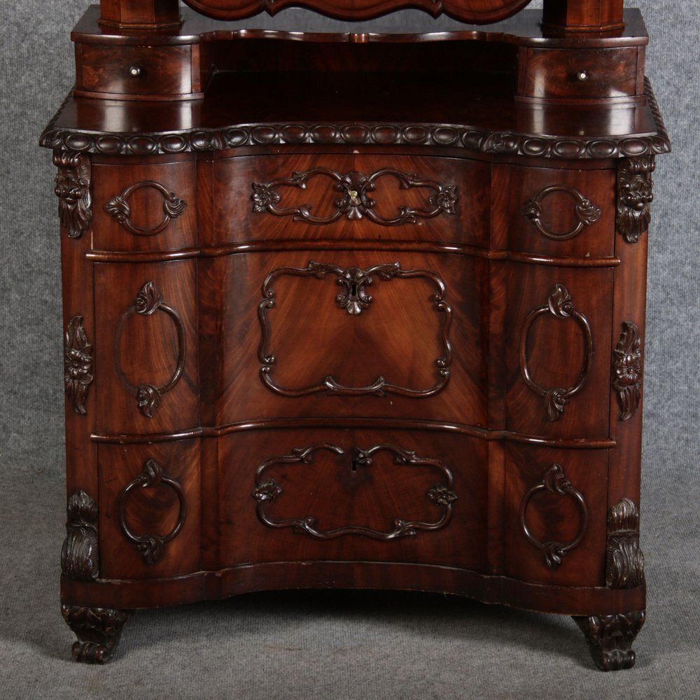 Narrow Chest Of Drawers In Mahogany With Cast Iron Candlesticks And Mirror, 1860s photo 2085.0