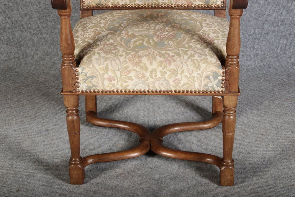 Antique Armchair With Floral Cover In Walnut, 1880 photo 530.0