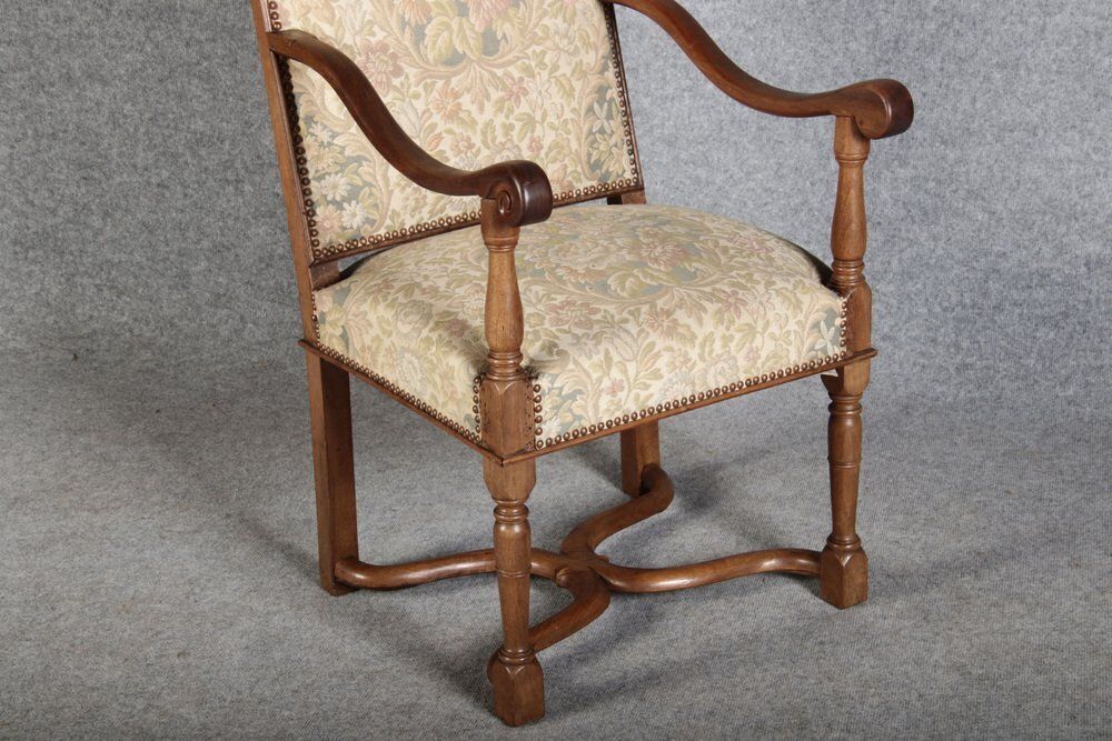 photo for sale Antique Armchair With Floral Cover In Walnut, 1880