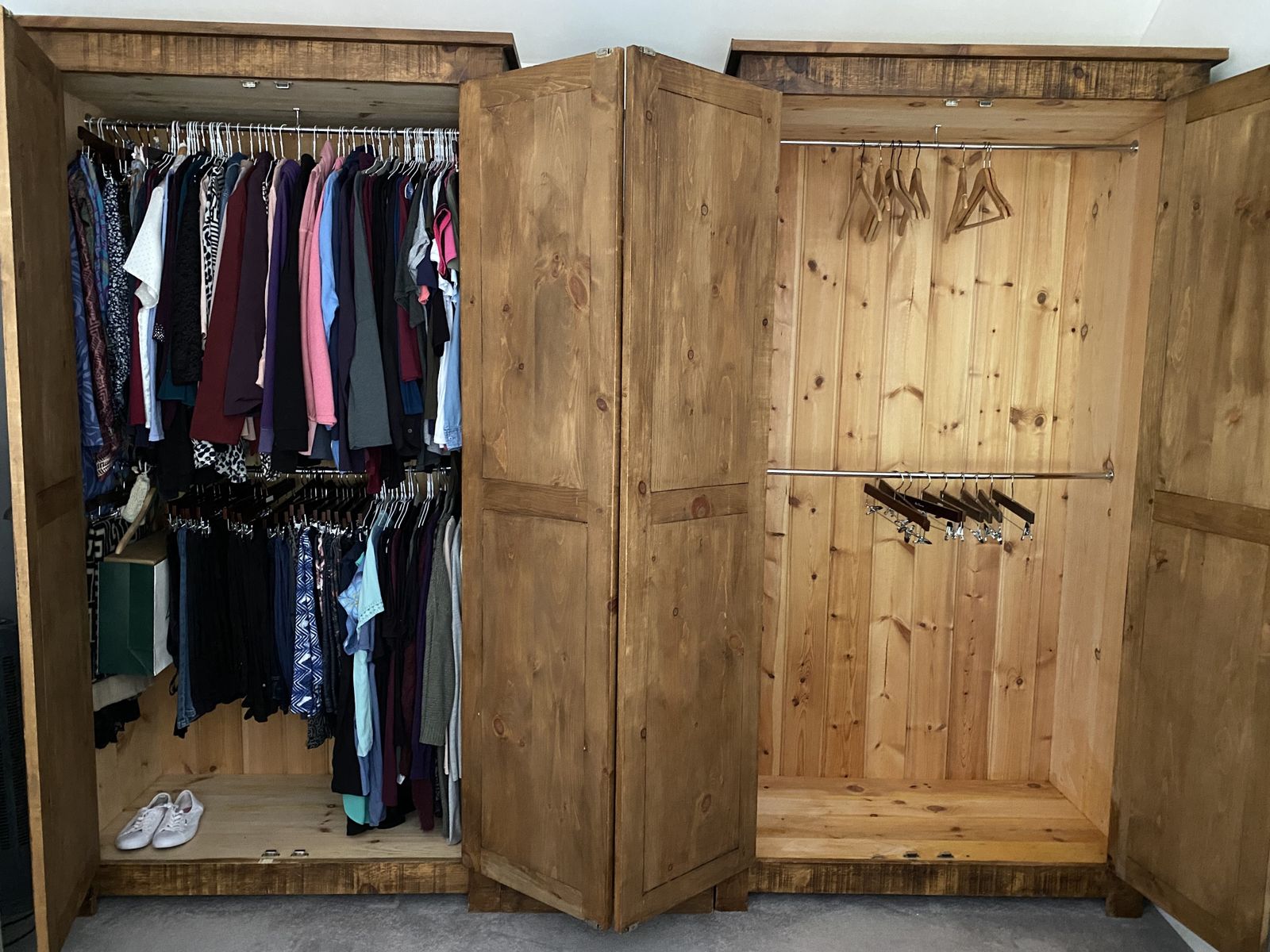 photo furniture Pair Of Tall Wardrobes Custom Handmade Planed Solid Wood 7ft 6” Tall