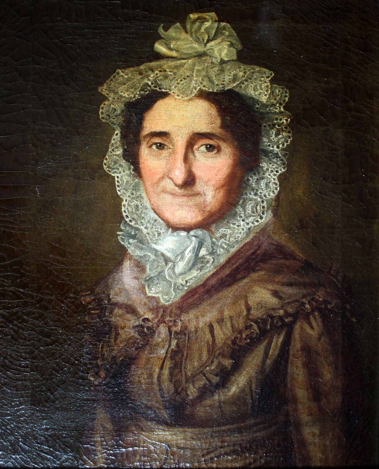 photo for sale Biedermeier Portrait Of An Elderly Lady With Lace Hood Around 1800