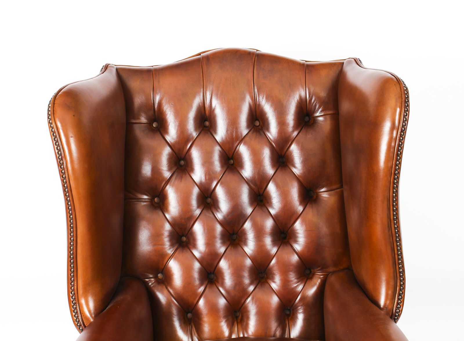 Bespoke Leather Chippendale Wing Back Chair Armchair Burnt Amber photo Furniture