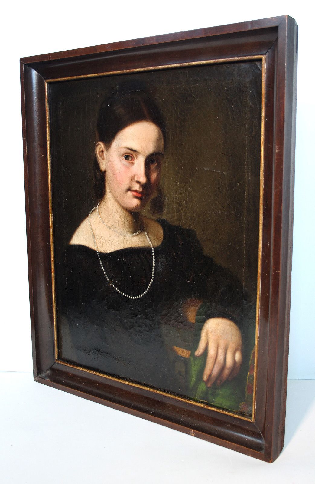 Gorgeous Portrait Of A Young Beautiful Lady With Pearl Necklace Around 1800 photo 1495.0