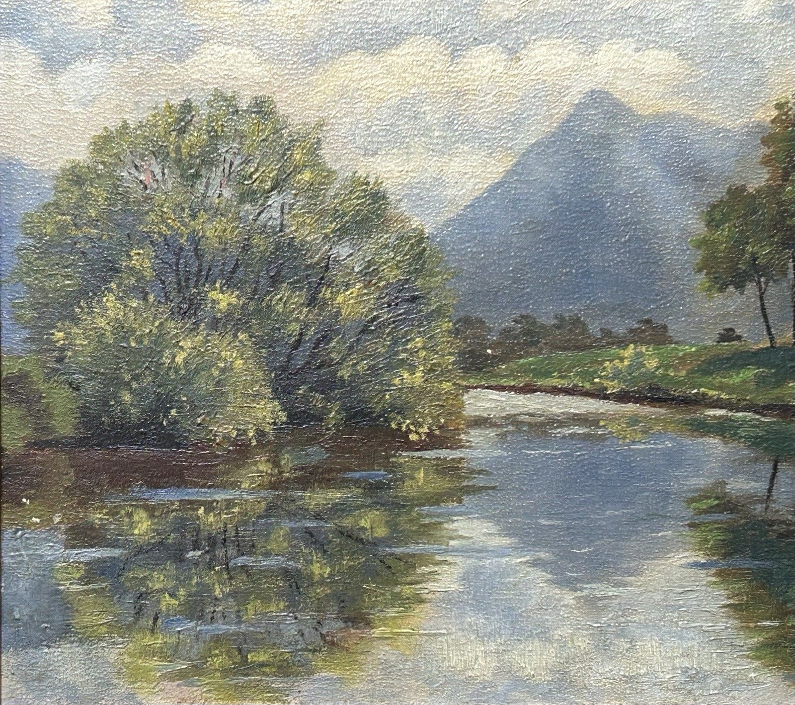 Antique Original Oil Painting On Cardboard, Landscape Mountain, Signed, Framed photo 9000.0