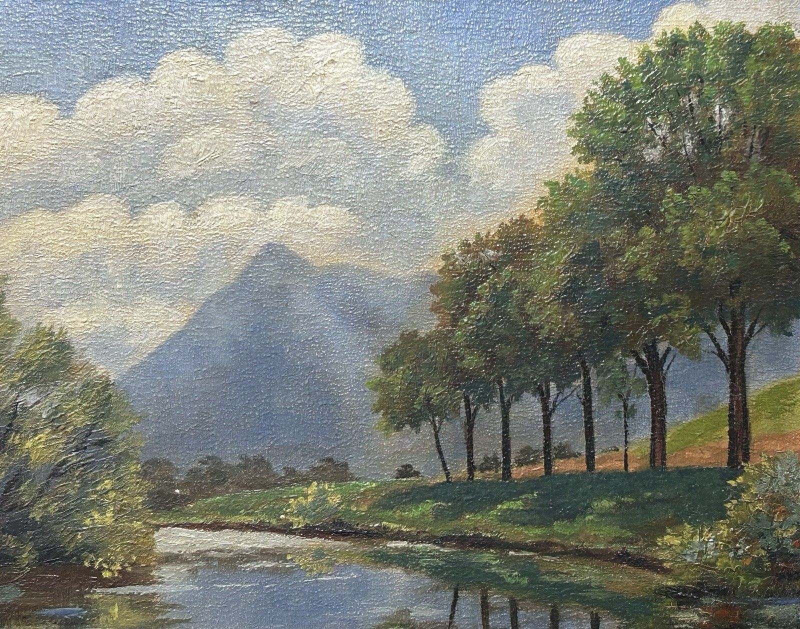 Antique Original Oil Painting On Cardboard, Landscape Mountain, Signed, Framed photo buy