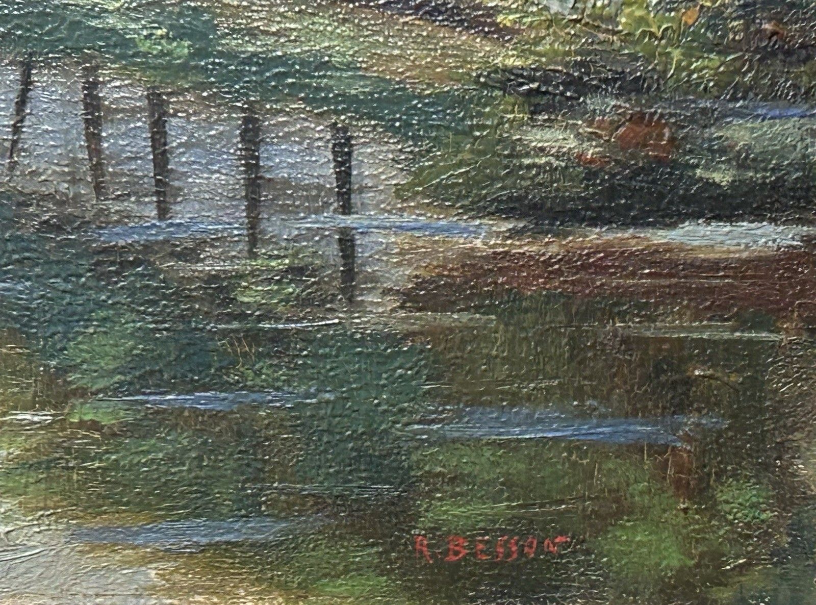 Antique Original Oil Painting On Cardboard, Landscape Mountain, Signed, Framed photo vintage