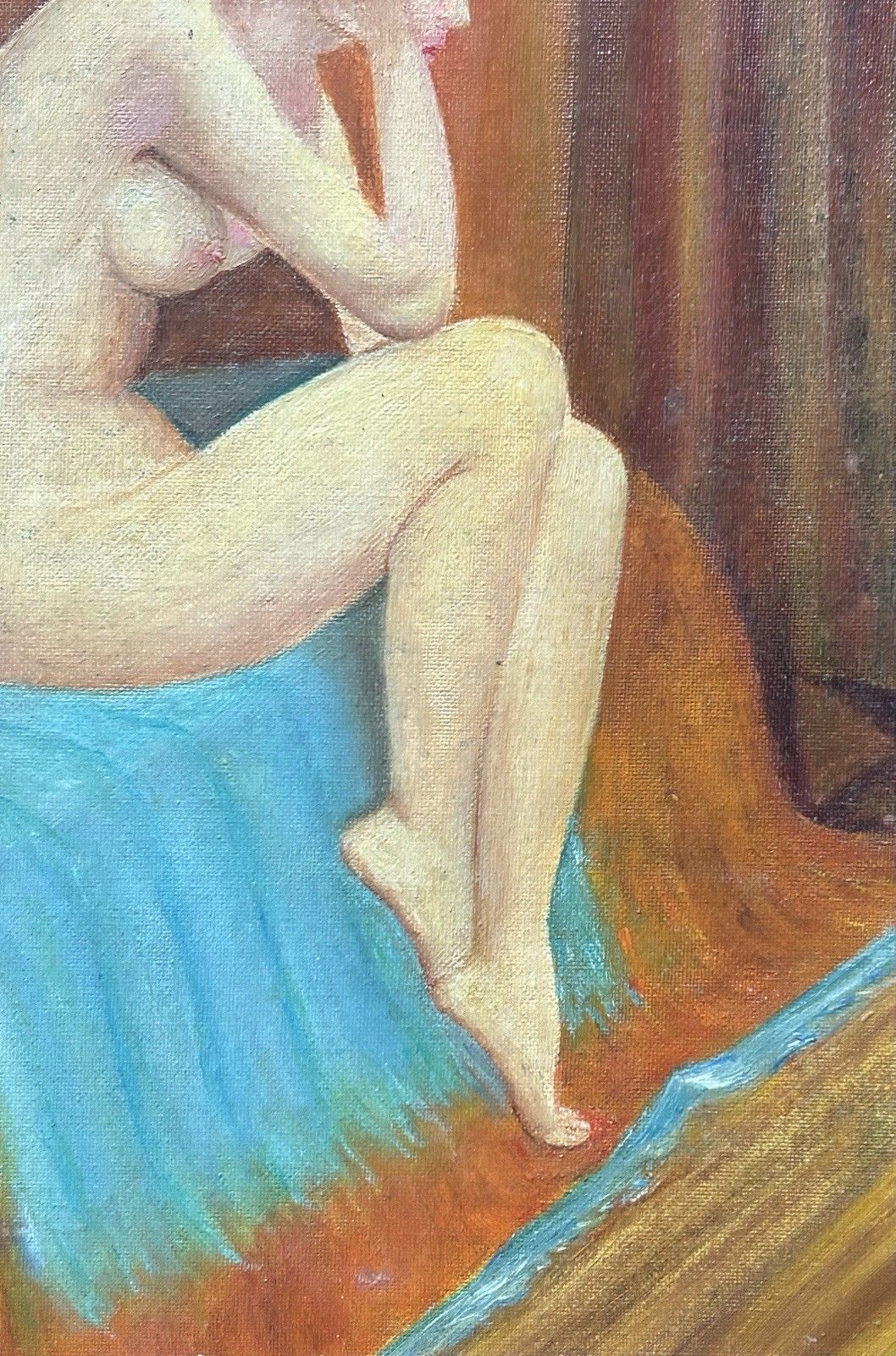 Nude Female Portrait, Original Antique Oil Painting On Hardboard, Framed photo furniture