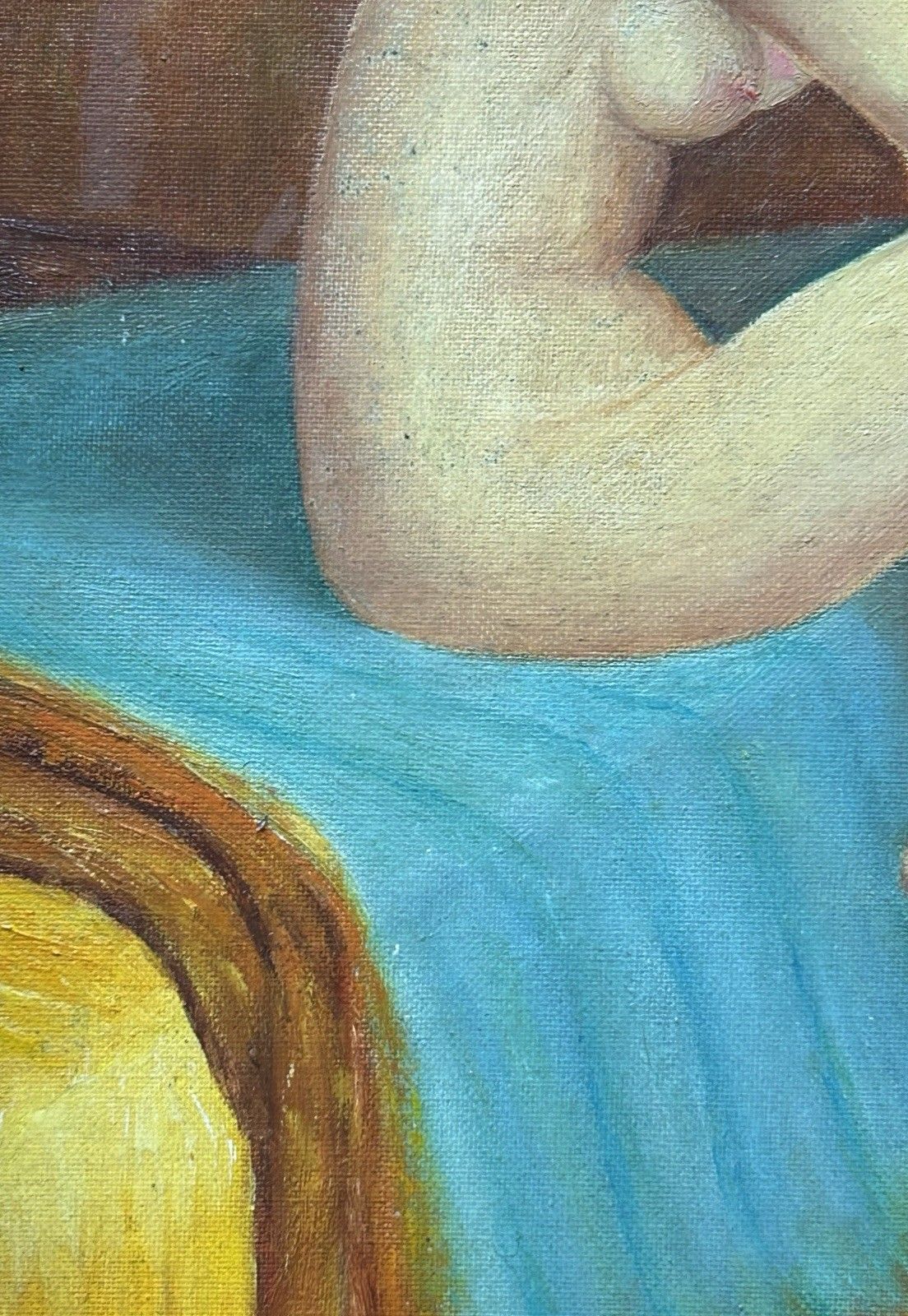 Nude Female Portrait, Original Antique Oil Painting On Hardboard, Framed photo vinterior