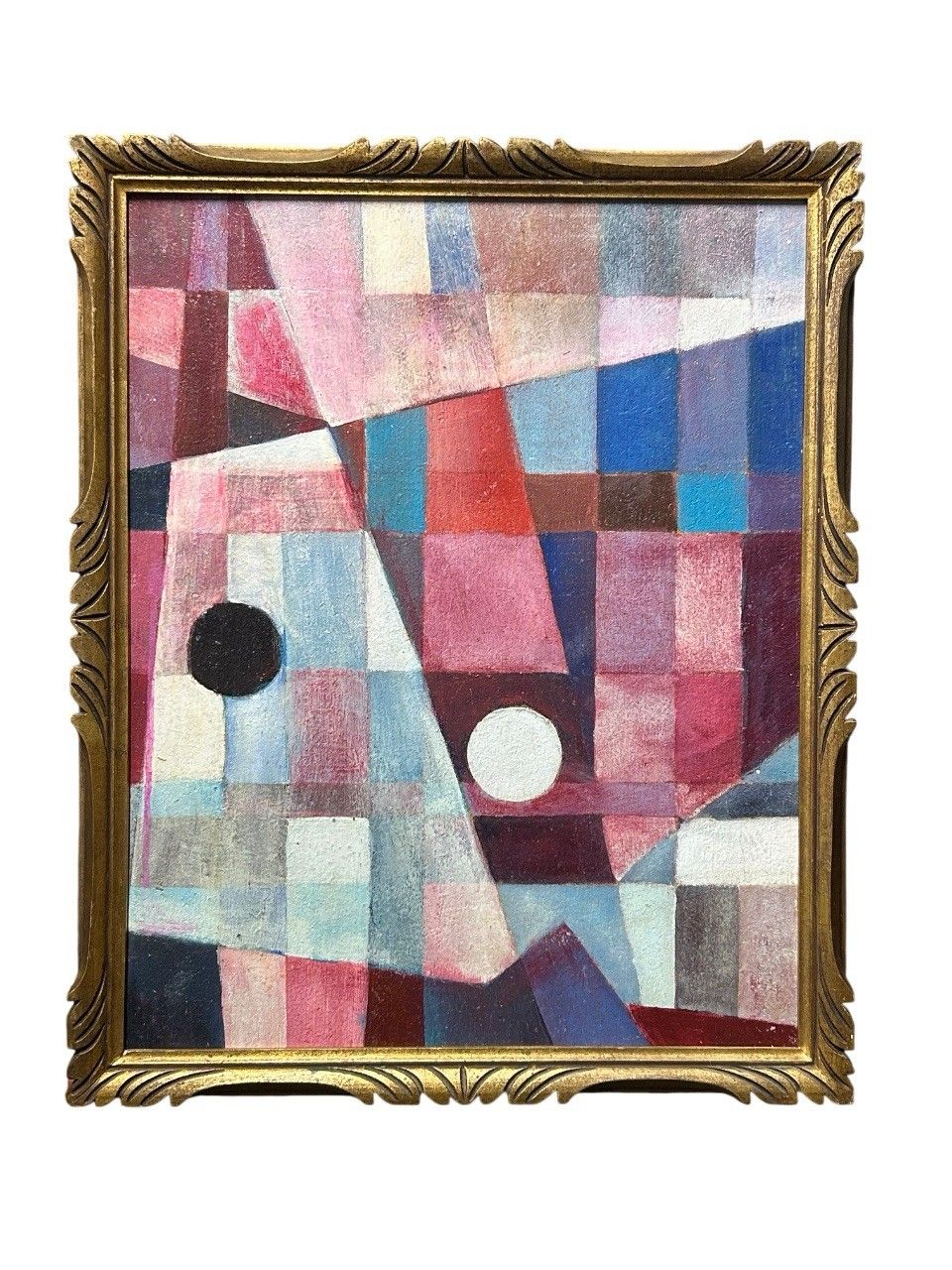 Antique Original Oil Painting, Modernist Abstract Composition 1970s, Framed