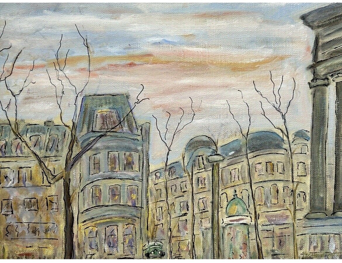 Paris City Vintage Oil Canvas Painting, Landscape Scenariy Cityscape France photo for sale