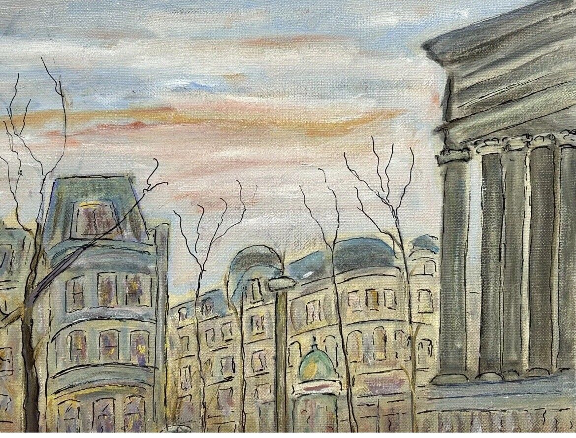 Paris City Vintage Oil Canvas Painting, Landscape Scenariy Cityscape France photo Art