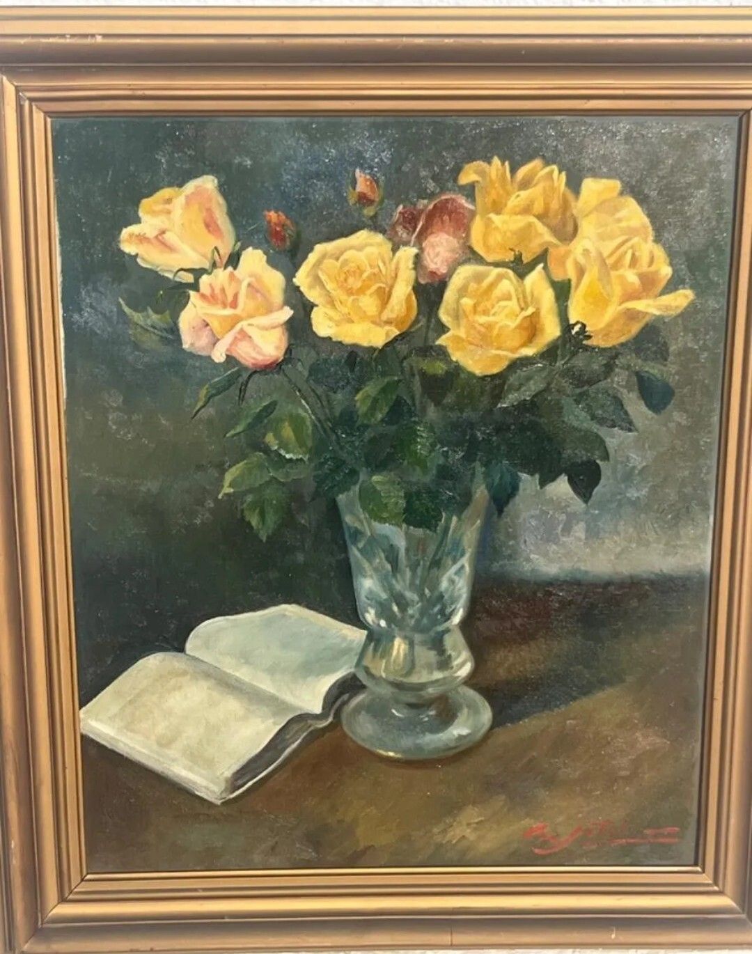 Antique Still Life Oil Painting Bouquet Of Pink Flowers 20th Century photo furniture