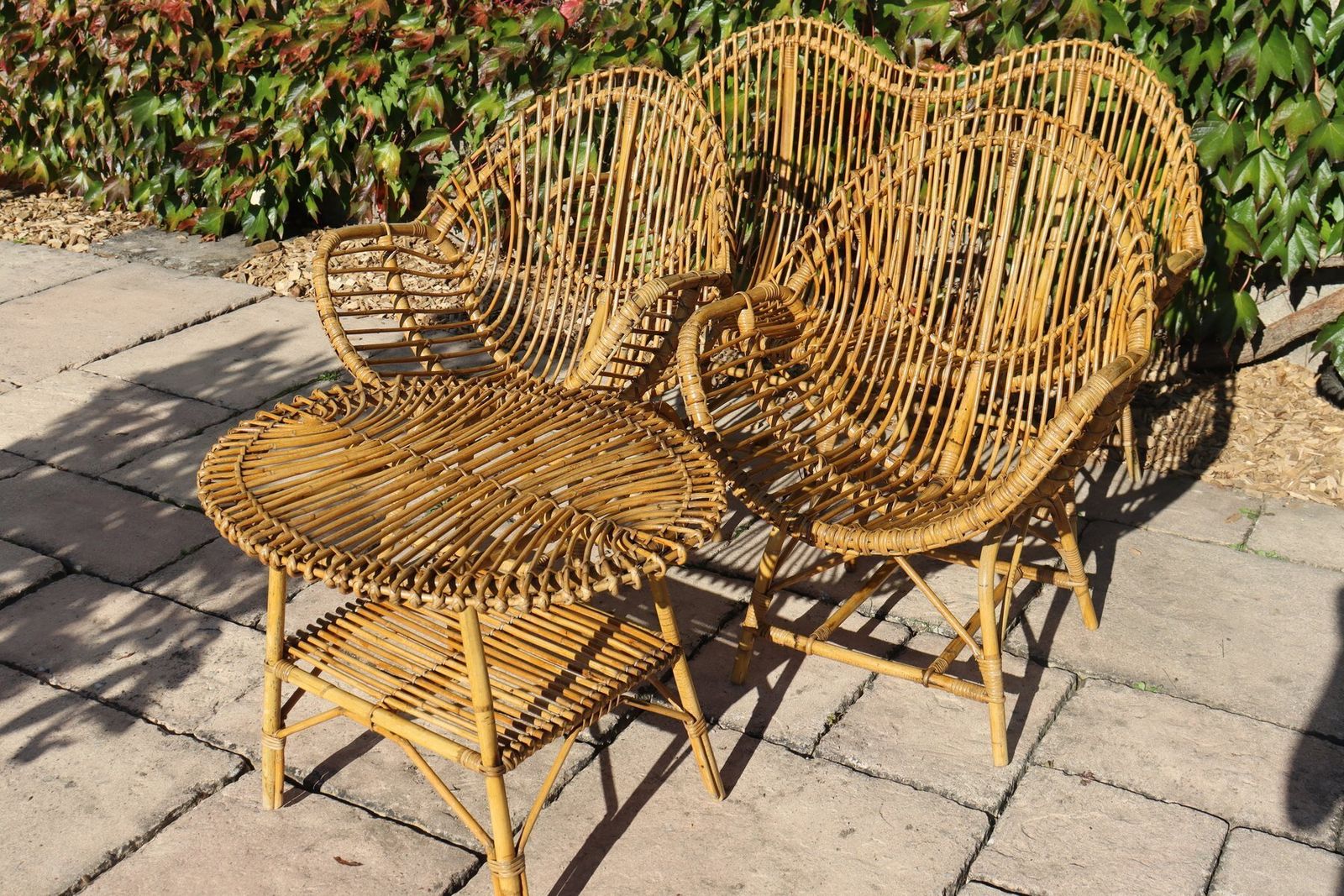 Rattan And Bamboo Garden Furniture Attributed To Franco Albini, Italy, 1960s, Set Of 4 photo for sale