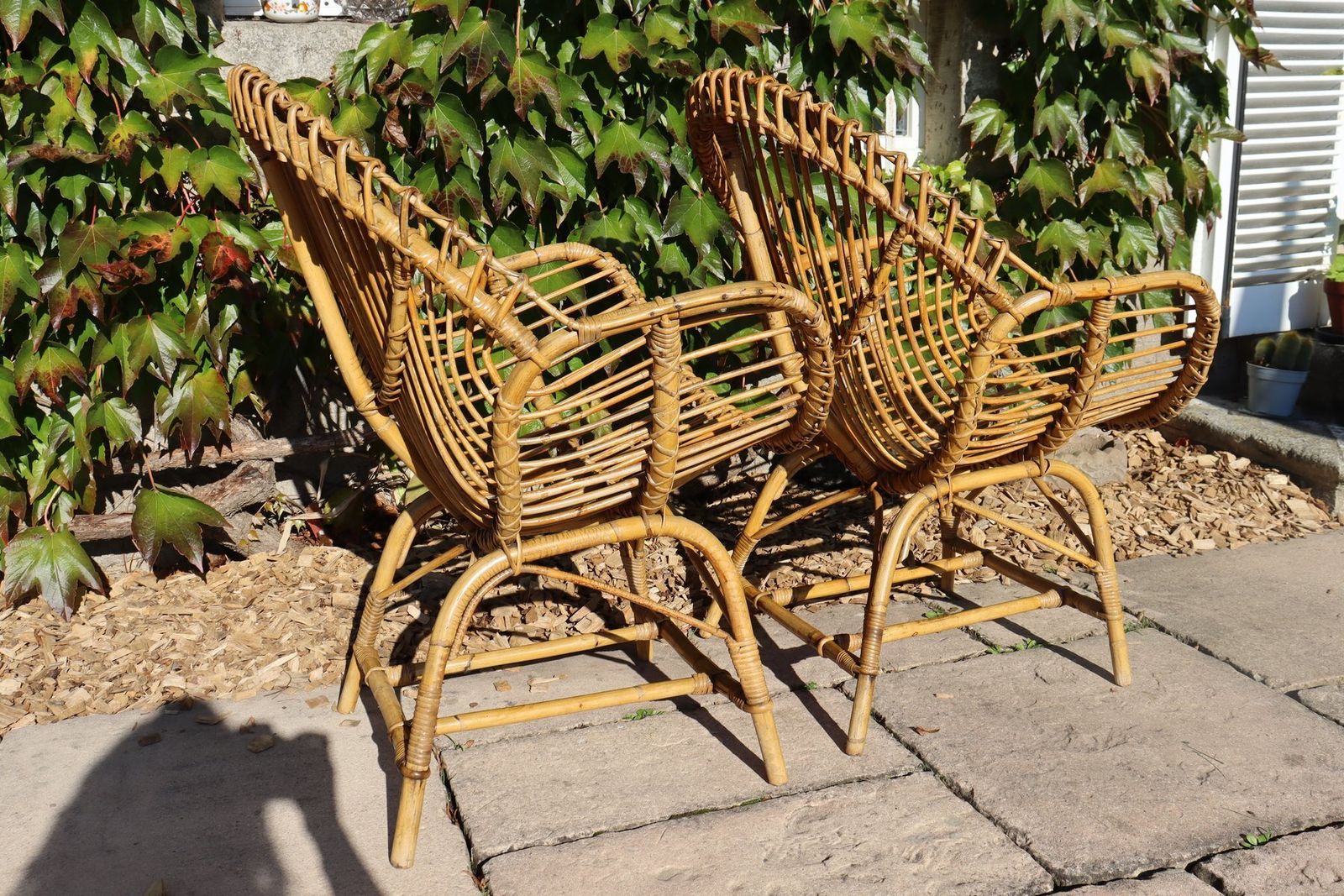 Garden Furniture Rattan And Bamboo Garden Furniture Attributed To Franco Albini, Italy, 1960s, Set Of 4 photo