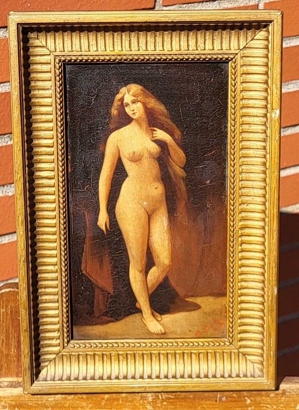 Female Nude. Oil Painting On Wood Panel Signed Style Xlxth Century photo for sale