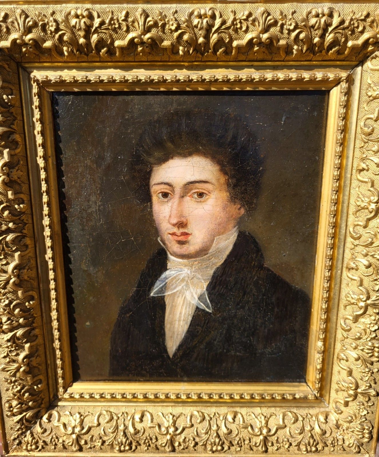 Antique Painting. Portrait Of Bourgeois Man Oil Painting On Canvas. photo furniture