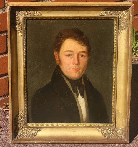 13450.0 19th Century School. Portrait Of Man. Oil Painting On Canvas Marouflé On Cardboard Signed photo