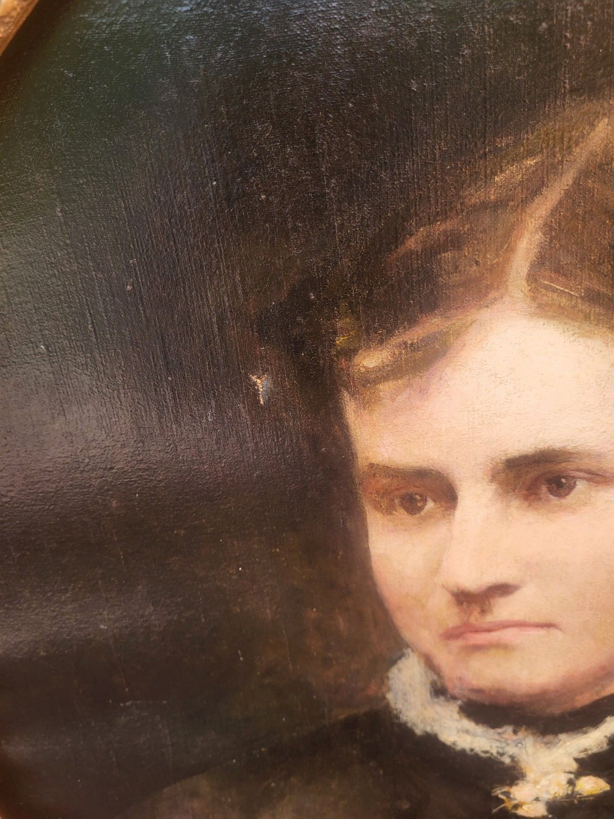 photo vintage French School Portrait Woman. Oil Painting On Canvas.