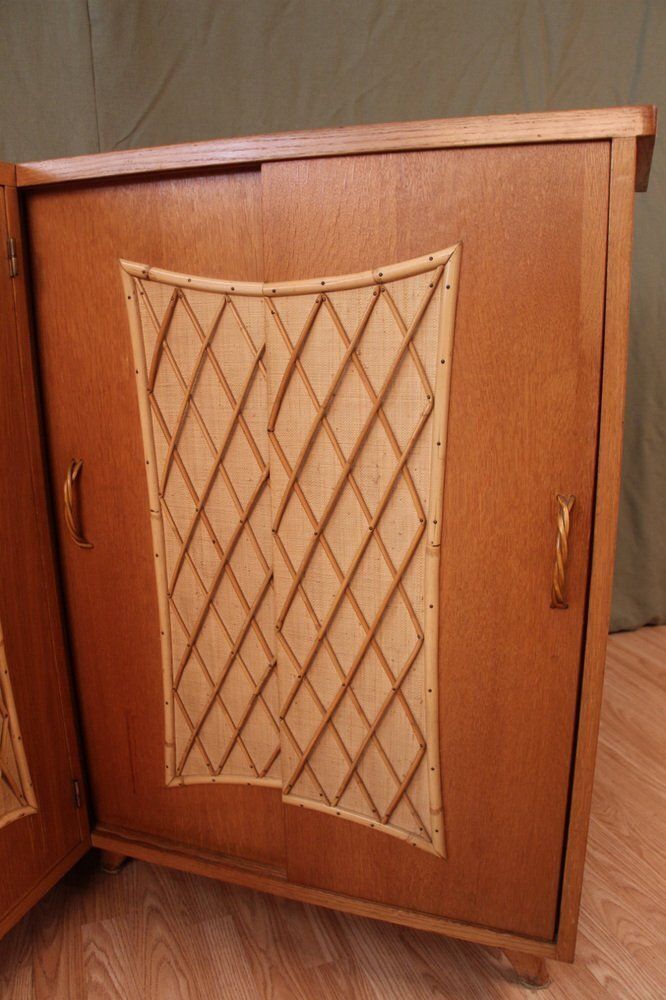 Corner Cabinet In Wood And Rattan, 1960s photo Furniture