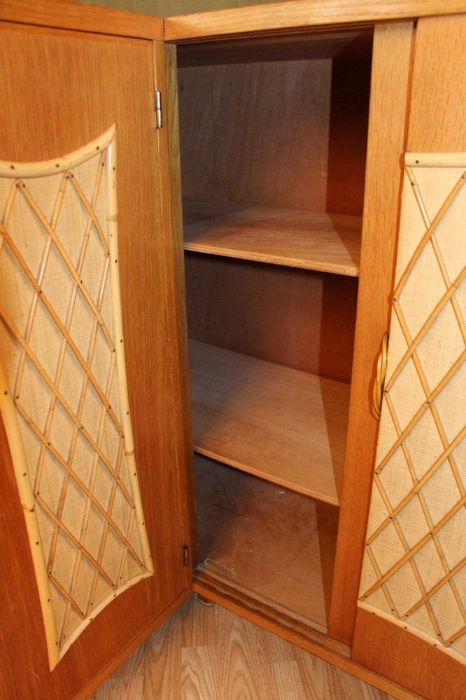 Corner Cabinet In Wood And Rattan, 1960s photo vintage