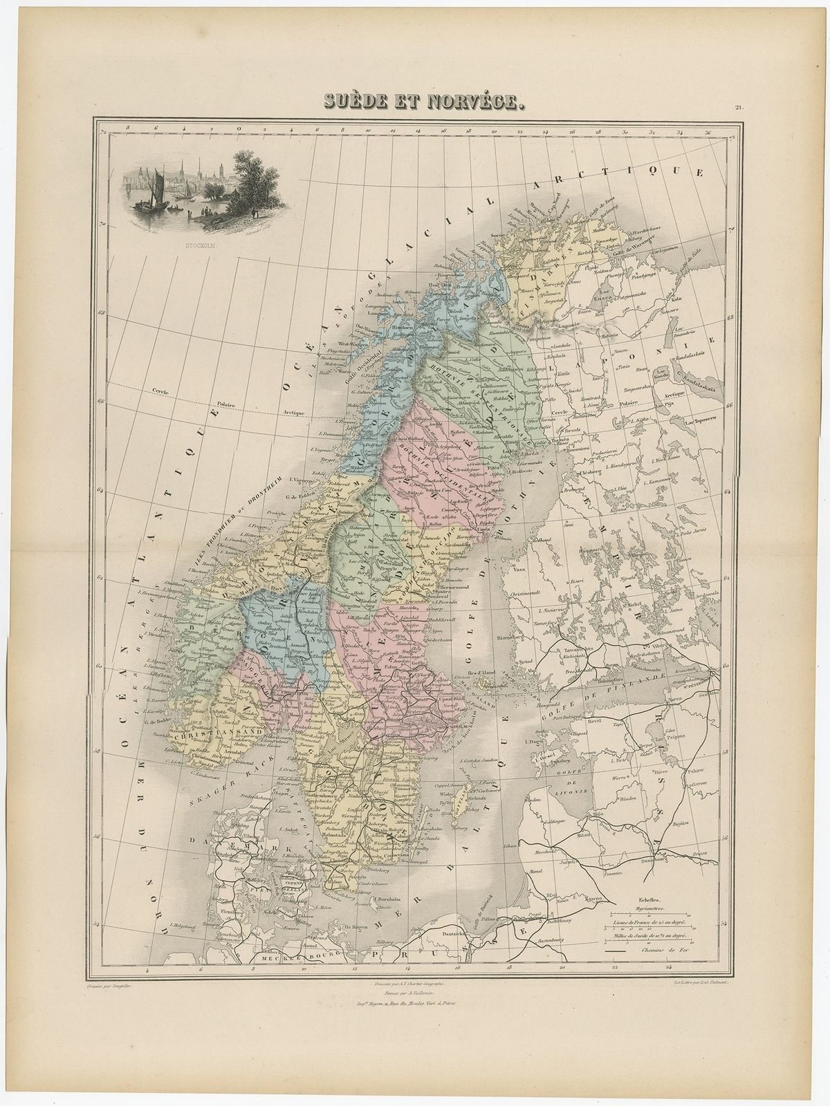 Antique Map Of Sweden And Norway By Migeon (1880)