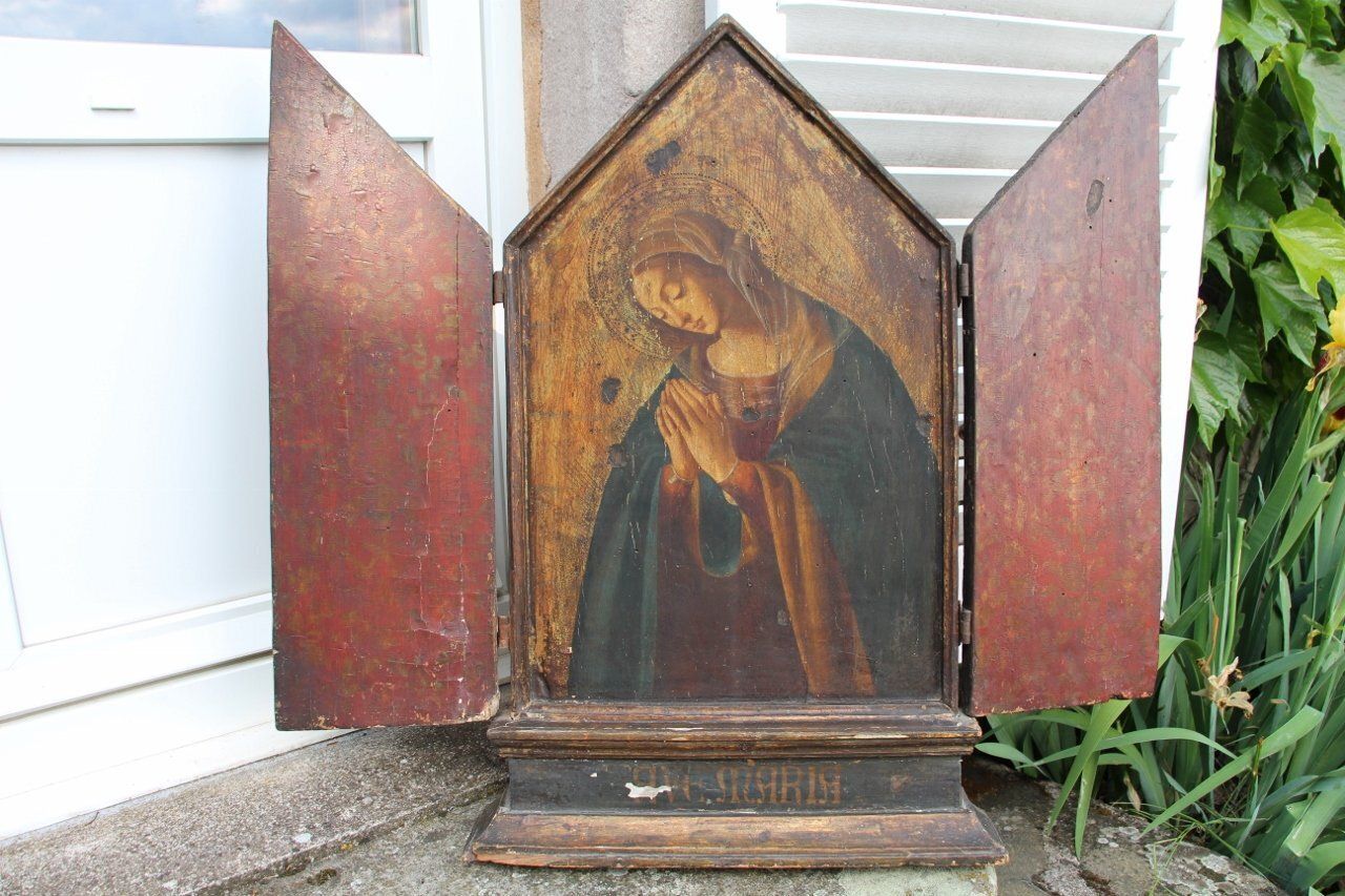 Italian Artist, The Virgin Mary Triptych, 18th Century, Large Painted Panel
