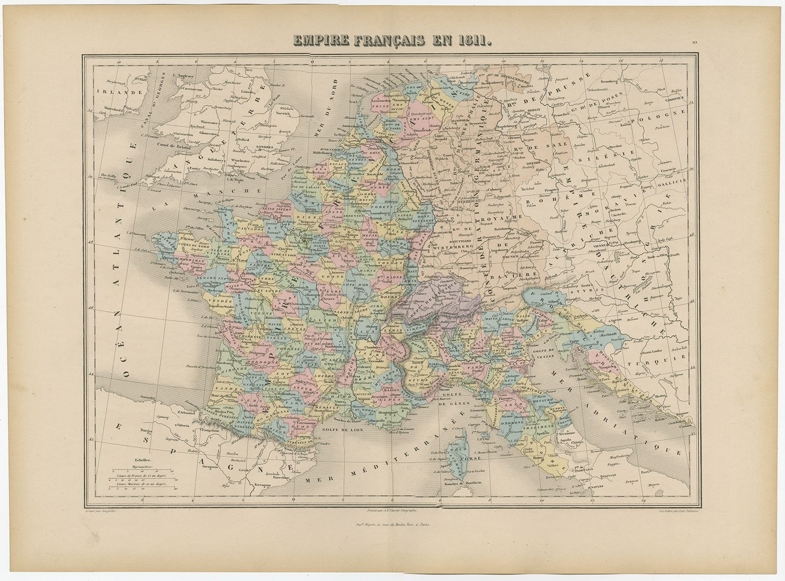 Antique Map Of France In 1811 By Migeon (1880)